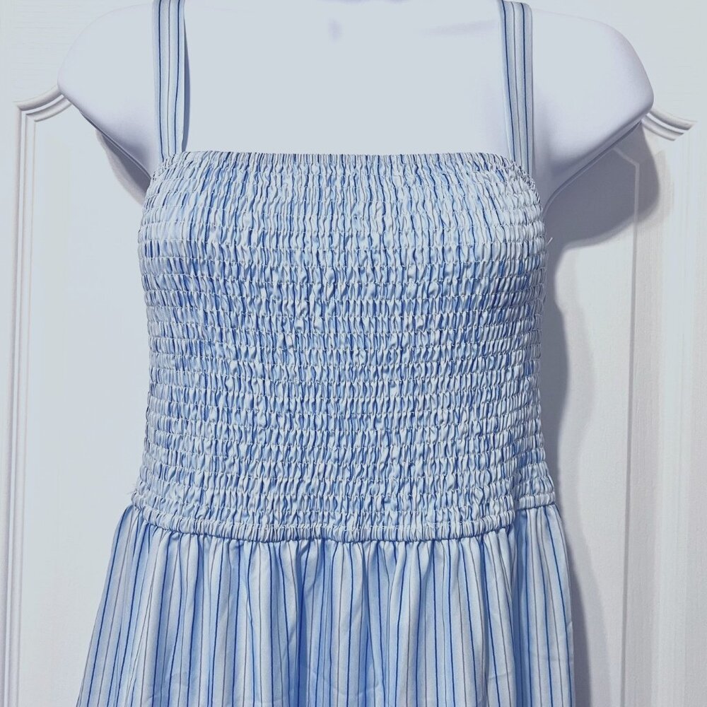 Maxi Striped Blue/Lilac Dress-Size Med.-Ruffled Layered Stretch Dress-NWOT - Picture 3 of 16